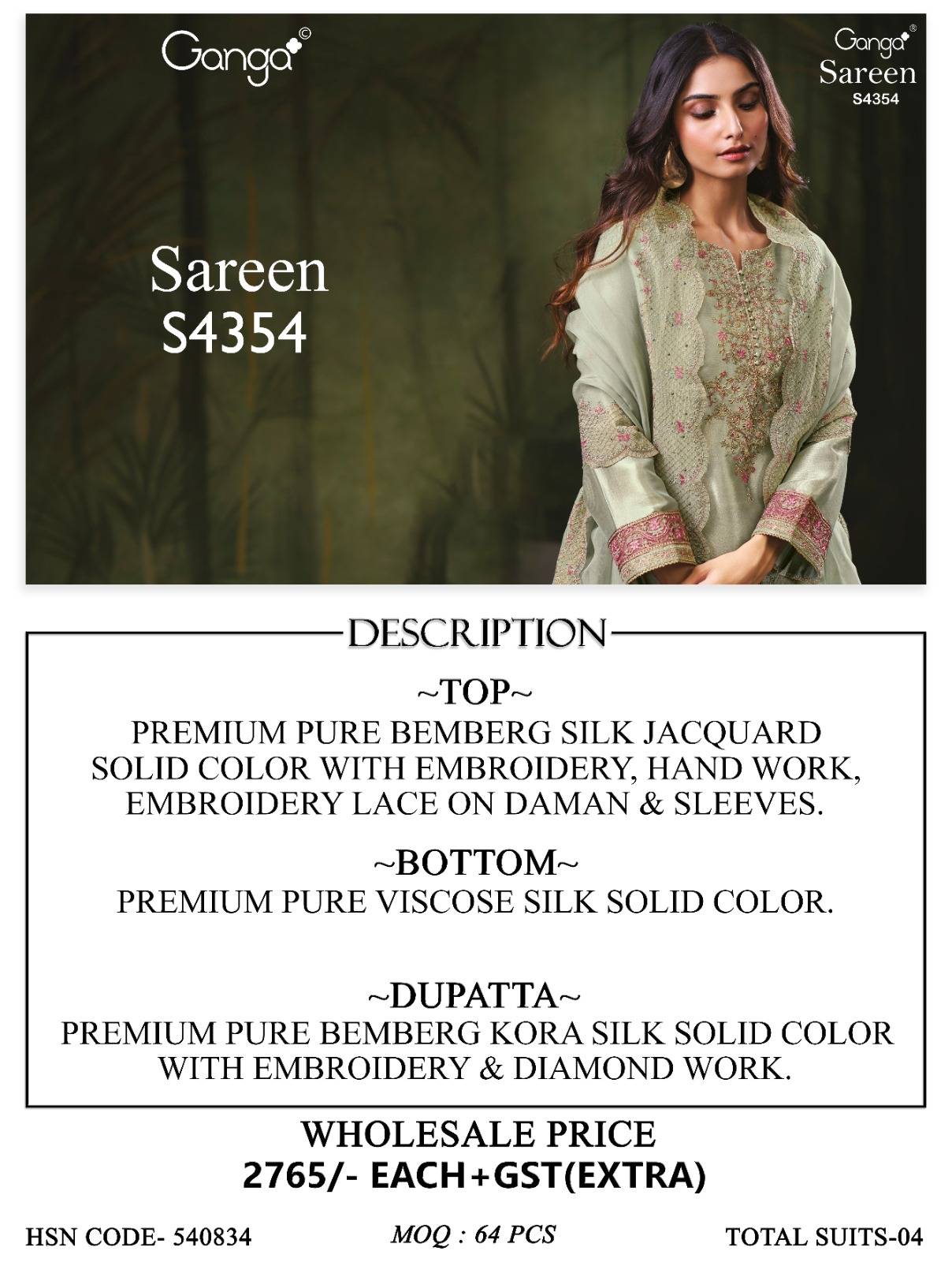 SAREEN 4354 Series By Ganga Fashion Stylish Beautiful Colourful BEMBERG SILK Dresses At Wholesale Price